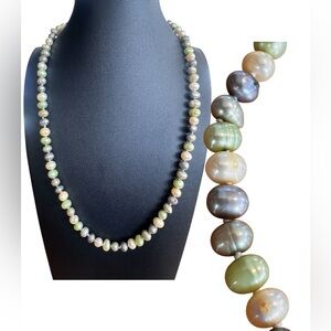 Dyed Freshwater Pearl Necklace 925 Sterling Clasp Hand Knotted Baroque 18”